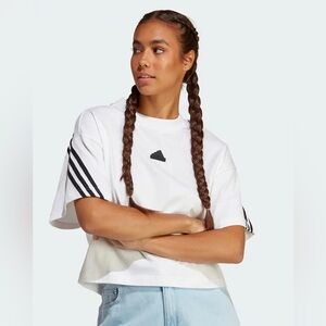 🆕 Adidas | Future Icons Cropped White T-Shirt with Logo and Classic 3 Stripes